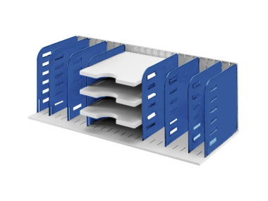 Sortierablage Sortiereinheit mit 8 Trennwänden und 3 Tablare, grau-blau