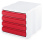Ablagebox styrowave mit 4 Schub. geschl., weiss rot  SONDERPOSTEN