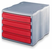 Ablagebox styrowave mit 4 Schub. geschl., grau rot  SONDERPOSTEN