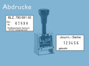 Numeroteur Modell D28bN mit Textplatte (Zs 6 | Zg 4) Komplettpreis, Schriftart: Antiqua | Stempelfarbe: rot