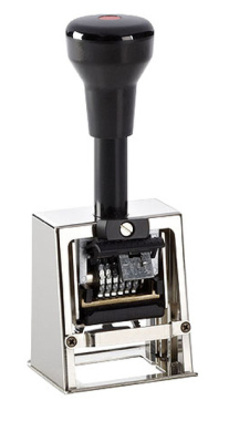 Numeroteur Modell D28bN mit Textplatte (Zs 6 | Zg 4) Komplettpreis, Schriftart: Antiqua | Stempelfarbe: schwarz