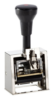Numeroteur Modell N41a mit Textplatte (Zs 6 | Zg 4) Komplettpreis, Schaltung: bis 3x | Schriftart: Block | Stempelfarbe: rot