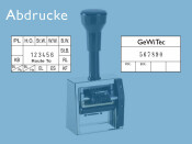 Numeroteur Modell N53a mit Textplatte (Zs 6 | Zg 4) Schaltung: bis 2x | Schriftart: Antiqua | Stempelfarbe: blau
