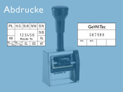 Numeroteur Modell N53a mit Textplatte (Zs 6 | Zg 4) Schaltung: bis 3x | Schriftart: Antiqua | Stempelfarbe: blau