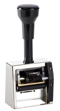 Numeroteur Modell N53a mit Textplatte (Zs 6 | Zg 4) Schaltung: 0-1-2-3-4x | Schriftart: Block | Stempelfarbe: blau