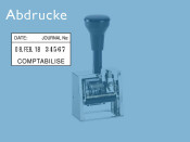 Numeroteur Modell DN41a mit Datum rechts (Zs 5 | Zg 4) Schaltung: bis 4x | Schriftart: Antiqua / Block | Stempelfarbe: blau