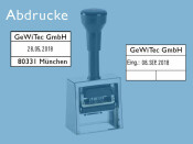 Datumstempel Modell D53 mit Textplatte (Zg 4) Datum-Art: gek. Monatsname | Stempelfarbe: blau
