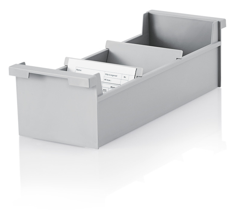 Karteikasten DIN A7 quer, grau, mit Trennwänden, € 13,69