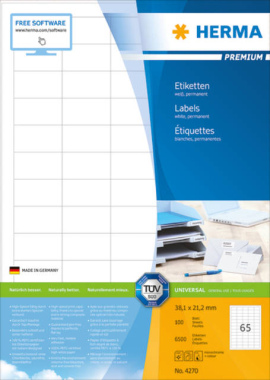 HERMA 4270 Etiketten Premium A4, weiß 38,1x21,2 mm Papier matt