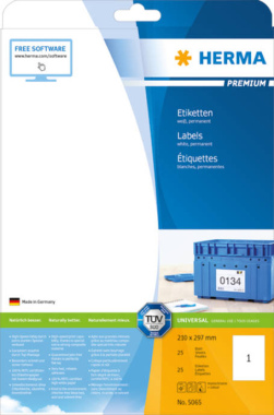 HERMA 5065 Etiketten Premium A4, weiß 210x297 mm Papier matt