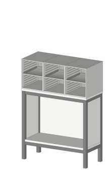 Sortiereinheit Styromega mit 6 Fächer auf offenen Unterschrank - Variante A1.5