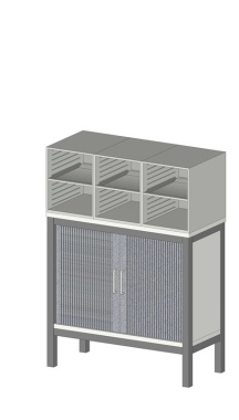 Sortiereinheit Styromega mit 6 Fächer auf geschlossenen Unterschrank - Variante A1.6