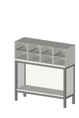 Sortiereinheit Styromega mit 8 Fächer auf offenen Unterschrank - Variante B1.5