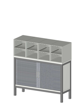 Sortiereinheit Styromega mit 8 Fächer auf geschlossenen Unterschrank - Variante B1.6