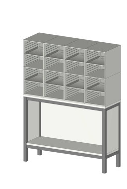 Sortiereinheit Styromega mit 16 Fächer auf offenen Unterschrank - Variante B2.5