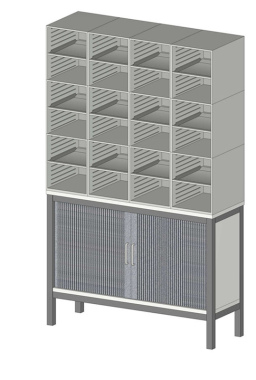 Sortiereinheit Styromega mit 24 Fächer auf geschlossenen Unterschrank - Variante B3.6