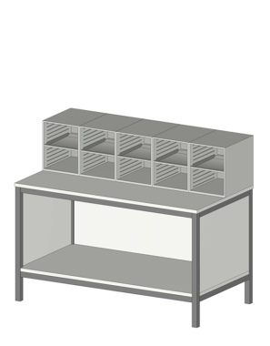 Sortiereinheit Styromega mit 10 Fächer auf Arbeitstisch in Stehhöhe - Variante C1.3