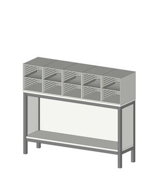 Sortiereinheit Styromega mit 10 Fächer auf offenen Unterschrank - Variante C1.5