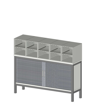 Sortiereinheit Styromega mit 10 Fächer auf geschlossenen Unterschrank - Variante C1.6