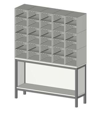 Sortiereinheit Styromega mit 30 Fächer auf offenen Unterschrank - Variante C3.5