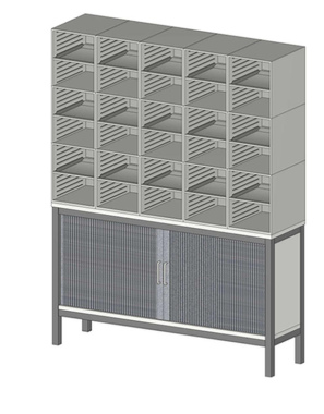 Sortiereinheit Styromega mit 30 Fächer auf geschlossenen Unterschrank - Variante C3.6