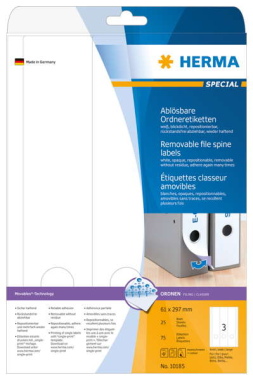 Ordneretiketten 3 x Stück HERMA 10185 A4 weiß 61x297 mm Movables/ablösbar